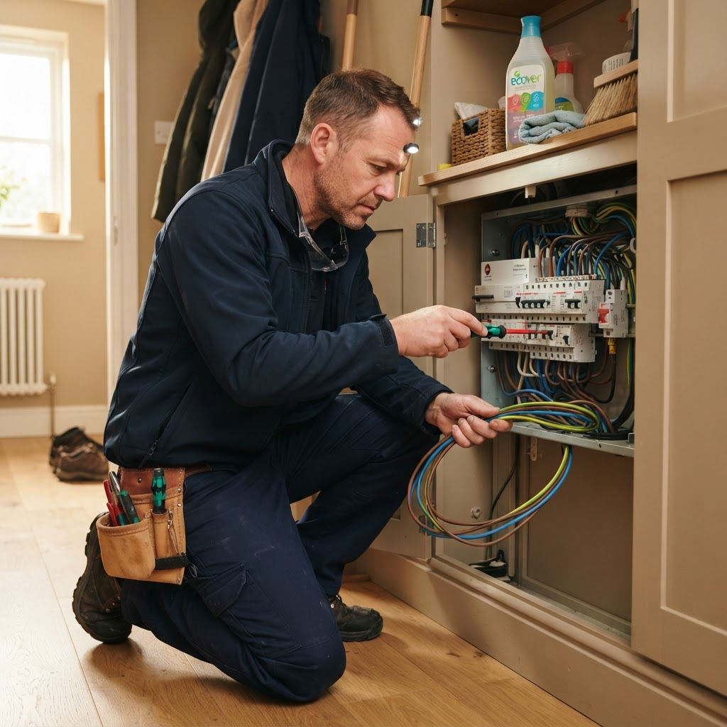 Electrician working in a UK home